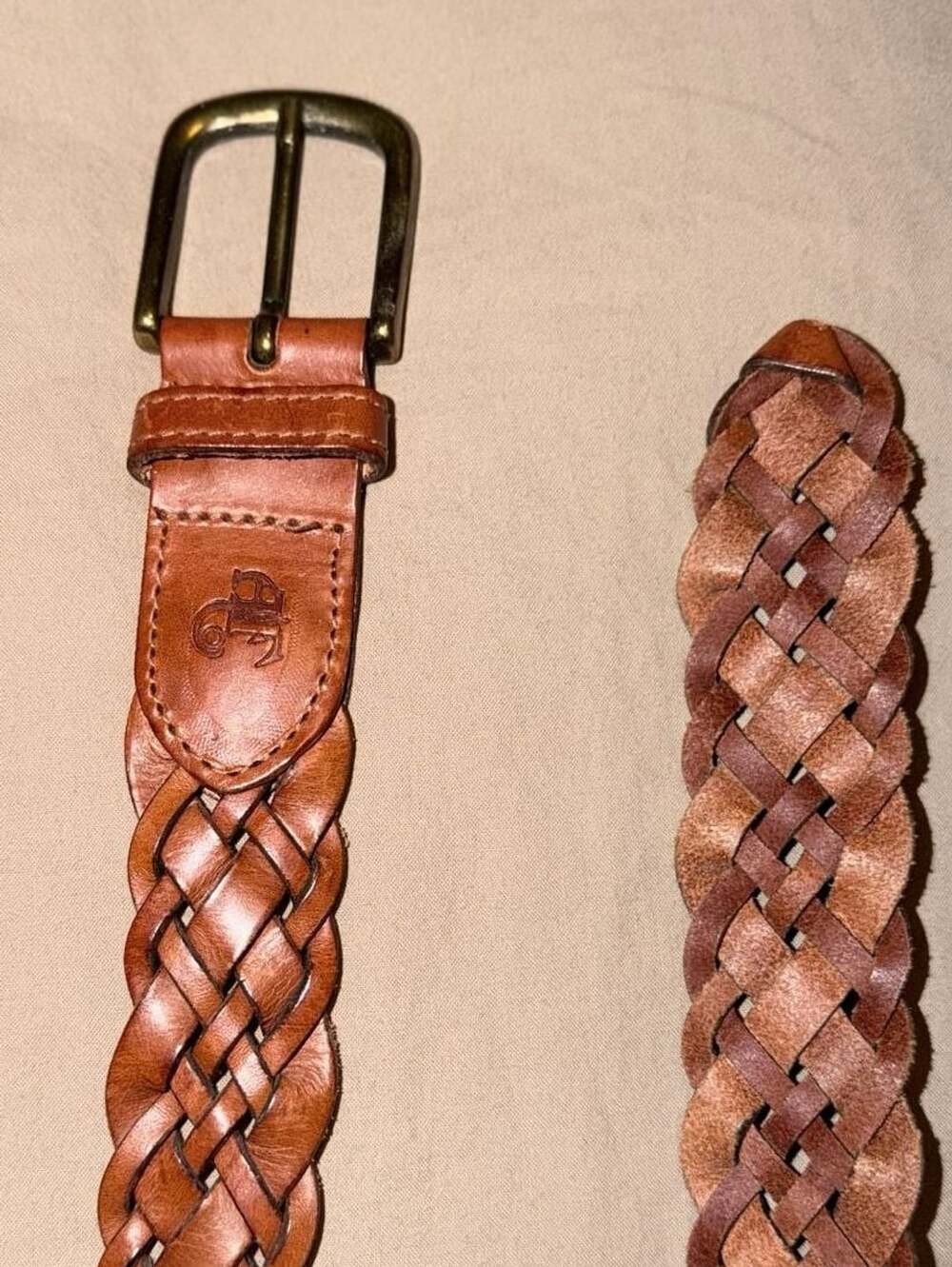 Vintage 90s A&F Genuine Leather Braided Belt Size 36 Brown Woven